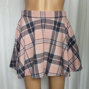 Aeropostale pink and blue plaid skater mini skirt size S
